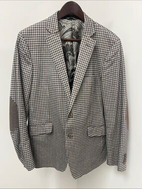 Etro Brown & Gray Check Sport Coat with Elbow Patches